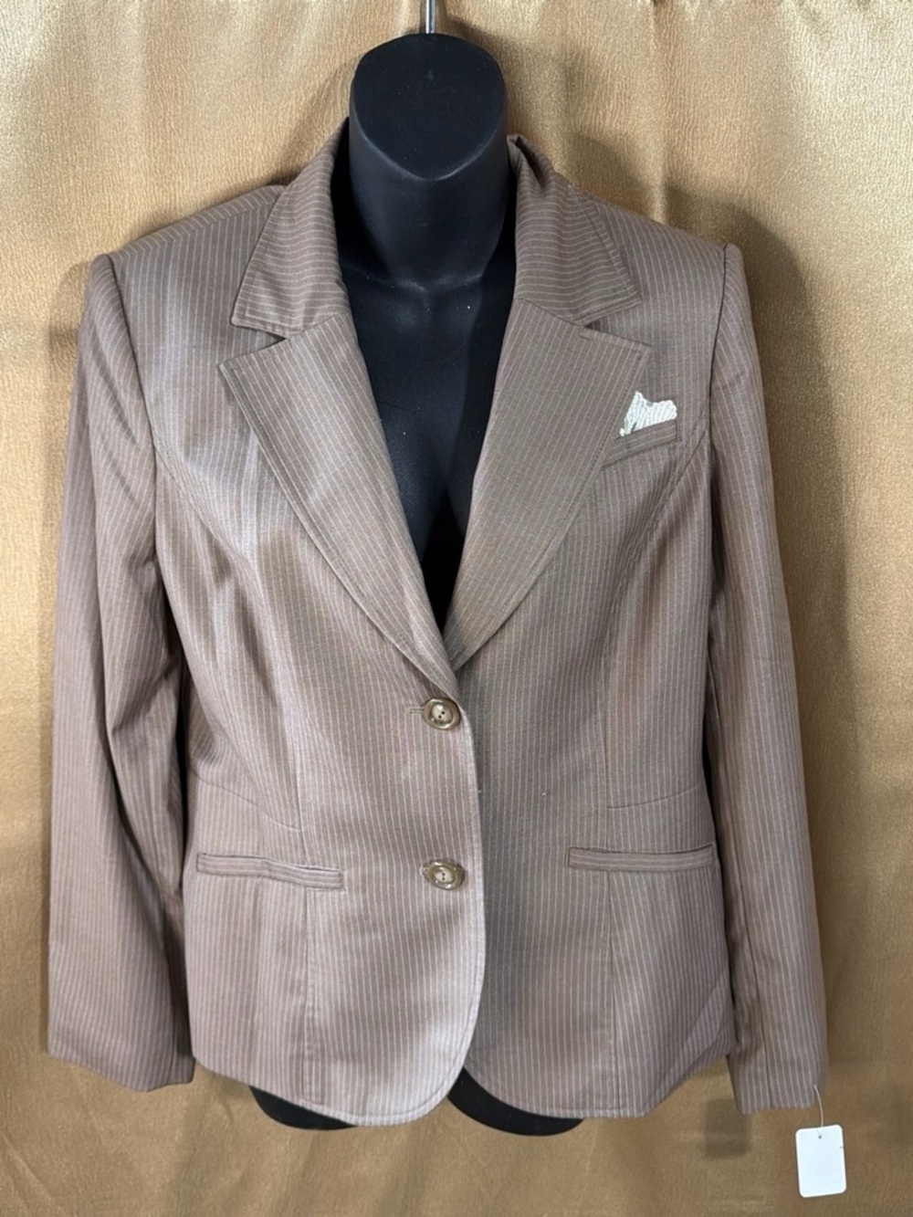 Style & Co. Taupe Pinstripe Two-Button Notch-Lapel Blazer